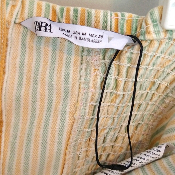 NWOT Zara Green & Yellow Striped Denim Button-Back Corset Bandeau Top - Picture 12 of 13